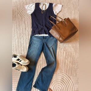 Chico's Dark Indigo Cable Knit Sleeveless Sweater